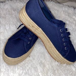 **Blue & Tan Platform Shoes W/Box